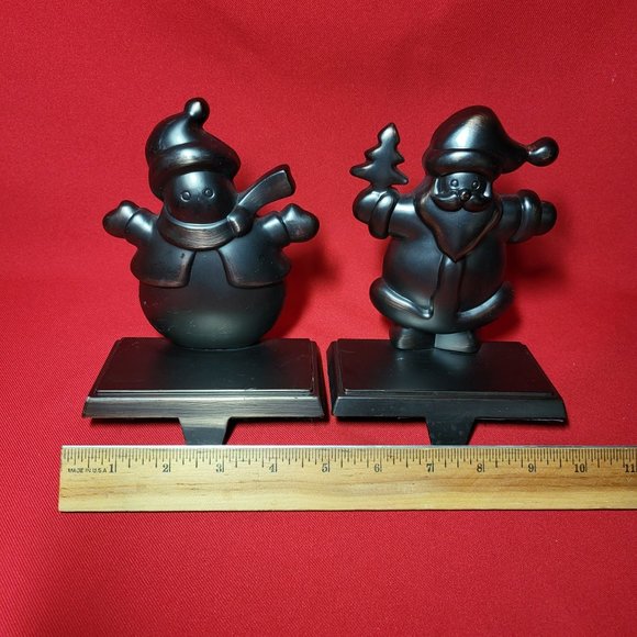 Hanger Santa and Snowman Pewter Black Metal Shelf Sitter Stocking Holder Set of - Picture 7 of 12